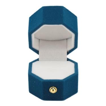 Imagem de SIWOTED Caixa de Anel Octógono Requintado Romântico Pequeno Anel de Flanela Caso de Presente para Proposta de Noivado Casamento (Azul)