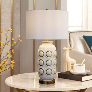 Imagem de Luxo Contemporâneo Lâmpada De Mesa De Cerâmica LED Criatividade Americana Sala De Estar Quarto Estudo Villa Hotel Cama Mesa Luz (Estilo 21203)
