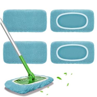 Imagem de 4 pacotes de almofadas reutilizáveis de microfibra para vassoura - refil úmido e panos de varrer a seco laváveis na máquina para todos os pisos selados (esfregão não incluído)