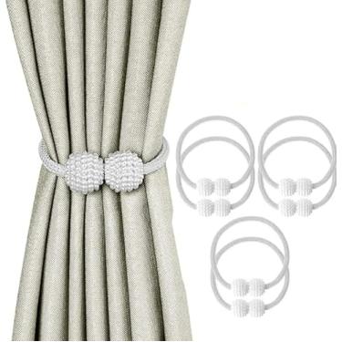 Imagem de Kit 2 Prendedores De Cortina Magnético Abraçadeira Imã Presilhas para Cortinas com Pérolas,Magnéticas, Decorativas, Cozinha, Quarto, Salas (Branco)