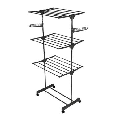 Imagem de Varal de Chão Grande 3 Andares Fasterr com Rodas – Regulável, Dobrável, Estrutura Metálica, Capacidade 60kg, com Ganchos para Cabides