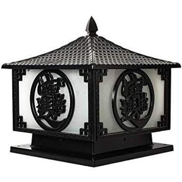 Imagem de Lâmpada De Coluna Externa Com Acabamento Em Latão À Prova D'água IP65 À Prova De Ferrugem Em Alumínio Estilo Japonês Parede De Jardim Para Pátio Pilar Poste Luminária Quadrada Lanterna De Vidro Fo