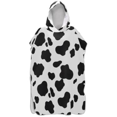 Imagem de Joisal Roupão reutilizável para troca de poncho de surfe para toalha de banho com capuz de praia preta vaca branca ponchos de praia para homens