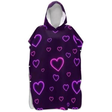 Imagem de Joisal Poncho de surfe trocador roupão adulto praia banho com capuz toalhas vestíveis masculino poncho com capuz corações neon roxo