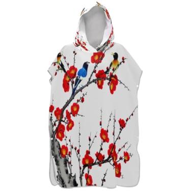 Imagem de Joisal Poncho de surfe para adultos trocador de roupa de praia com capuz toalha de banho arte de secagem rápida pássaro colorido floral flor ponchos adultos para mulheres