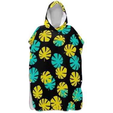 Imagem de Joisal Poncho de surfe amarelo azul-petróleo tropical para adultos trocador de roupa de praia com capuz toalha de banho reutilizável masculino poncho com capuz