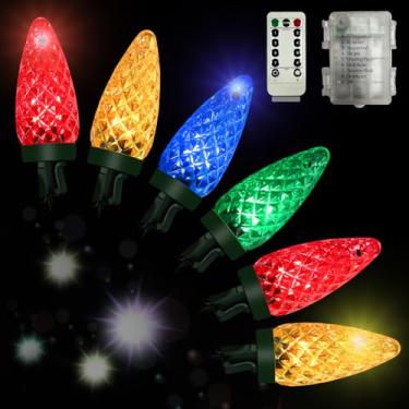 Imagem de Anycosy Luzes de Natal, 100 LEDs, morango, alimentado por bateria, 8 modos e temporizador com tempo de ligar/desligar automático, para árvore de Natal, guirlanda, jardim, pátio, interior e exterior,