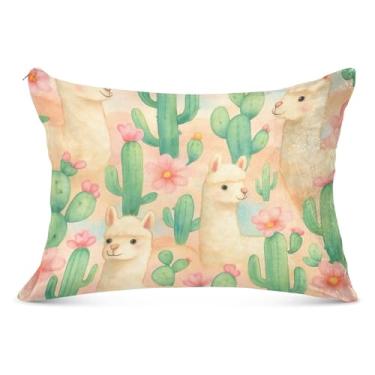 Imagem de Lindas Lhamas Cactus Flowers Pastel Grandes Fronhas de Flanela com Zíper Longo Padrão Queen King Fronha Linda Presente Moderno Fronha, Tamanho Corporal, 53 cm x 137 cm