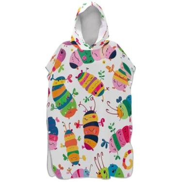 Imagem de Joisal Poncho de surf reutilizável para adultos trocador de roupa de banho toalhas com capuz bonito lagarta homens mulheres poncho com capuz