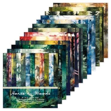 Imagem de Bloco de papel para scrapbook floresta aquarela - 15 x 15 cm, 24 folhas, madeira verde, papel de artesanato padronizado para diário de lixo, colagem, confecção de cartões e projetos de mídia mista