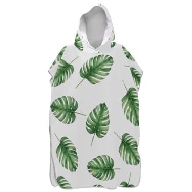 Imagem de Joisal Poncho de surfe para adultos trocador de roupa de praia com capuz toalha de natação plus size homens mulheres poncho com capuz folhas de palmeira verde branco