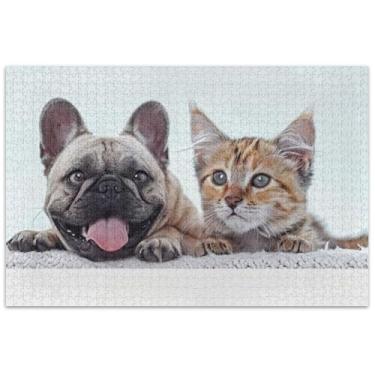 Imagem de Quebra-cabeças engraçados de cachorro e gato em um branco para adultos 1000 peças decoração de arte da natureza quebra-cabeças exclusivos elefante branco presentes engraçados