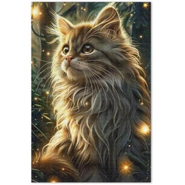 Imagem de Quebra-cabeças de arte digital Kitties in The Woods 1000 peças para adultos quebra-cabeça flor pintura animal cena de inverno quebra-cabeças elefante branco presentes de festa, 75 x 40 centímetros