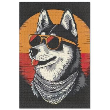 Imagem de Quebra-cabeça engraçado de cachorro Husky siberiano 500 peças para adultos estampa de animais de inverno engraçado