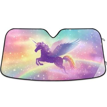 Imagem de Guarda-sol personalizado majestoso asas de unicórnio para para-brisa de carro bonito caminhão dobrável sombra de carro automotivo para para-brisa dianteiro S, 134,6 cm x 59,7 cm