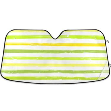 Imagem de Guarda-sol de carro listras verdes brilhantes para-brisa personalizado retrátil animal automotivo protetor solar S, 134,6 cm x 59,7 cm