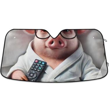 Imagem de Guarda-sol engraçado de porco fofo personalizado para para-brisa de carro protetor solar de caminhão dobrável para para-brisa dianteiro de carro S, 134,6 cm x 59,7 cm