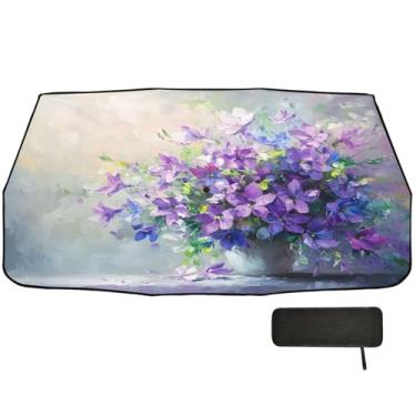 Imagem de Guarda-sol de flores roxas para para-brisa bloqueio UV janela de carro 147 x 75 cm capa de guarda-chuva de carro
