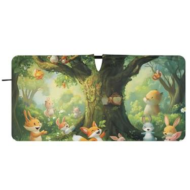 Imagem de Guarda-sol personalizado de animais da floresta de desenhos animados para para-brisa de carro impressão dobrável protetor solar automotivo 76,2 cm x 149,9 cm