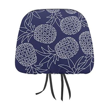 Imagem de Textura de abacaxi sem costura padrão azul escuro 1 peça capa protetora universal para assento de carro, capa macia para encosto de cabeça de carro, acessórios de decoração para a maioria dos carros e