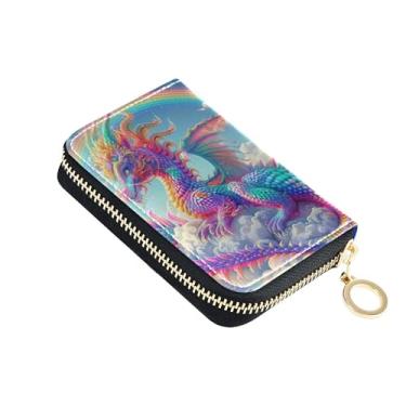Imagem de Lindas carteiras femininas com bloqueio de RFID, porta-moedas, bolsa de couro com zíper, nuvens de dragão, arco-íris