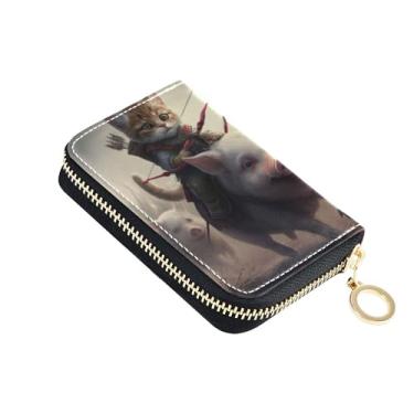 Imagem de Carteira feminina de couro com bloqueio de RFID, com zíper fofo, porta-moedas, com zíper, engraçado, gatinho, porco, gato, animal