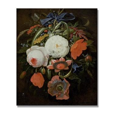 Imagem de NHLDZYH Flores clássicas ainda vida em tela retro buquê de flores pinturas estilo country decoração de parede para cozinha e sala de estar. B02. 60 x 72 cm apenas tela