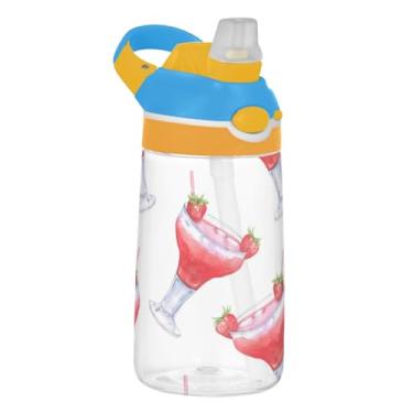 Imagem de Red Strawberry Beverages Garrafa de água branca infantil 473 ml garrafa de água esportiva portátil com tampa de canudo 473 ml copo infantil Tritan à prova de vazamento reutilizável, alça de transporte