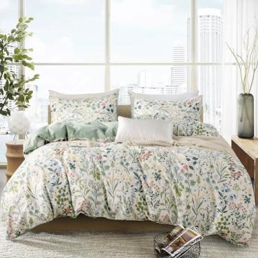 Imagem de TISPLR Capa de edredom solteiro, microfibra escovada, floral, 3 peças, conjunto de cama floral, estilo jardim, estampa floral vermelha, capa de edredom solteiro com fecho de zíper, luxuosa, macia
