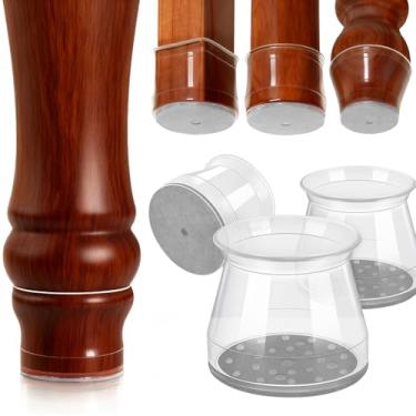 Imagem de 24 peças de protetores de piso de perna de cadeira de silicone, almofadas antiderrapantes transparentes para móveis com fundo de feltro para pisos de madeira, tampas redondas para arranhar e reduzir o
