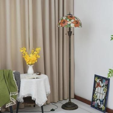 Imagem de Luminária de chão Tiffany, com cúpula de vitral, estilo vintage, dupla, para sala de estar, quarto ou escritório, iluminação brilhante, decoração rústica de canto, bronze, para leitura, com