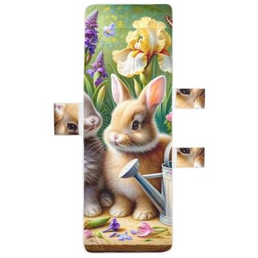 Imagem de Coelho fofo borboleta flor chaise lounge cadeira toalhas piscina praia toalhas com bolsos gramado espreguiçadeira de praia 215,9 cm x 76,2 cm