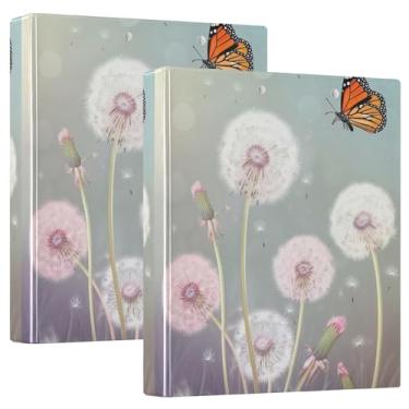 Imagem de 3 anéis de dente-de-leão rosa borboleta personalizados para fichários de 3 cm comporta 200 folhas, pastas, caderno, impressão, anel redondo, 31,5 x 27 x 6 cm, 1 pacote