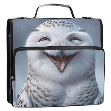 Imagem de Fichários engraçados com 3 anéis de 3,8 cm, resistente, engraçado, estampa de coruja nevada, organizador de zíper, estojo de armazenamento com alça para fichários escolares com alça de ombro