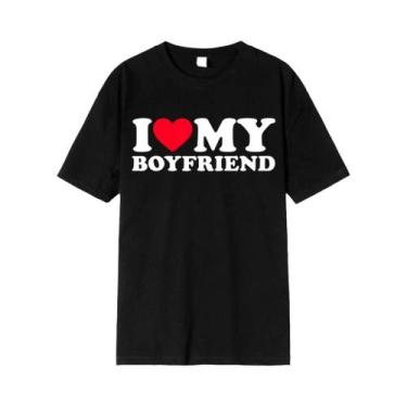 Imagem de Camiseta Engraçada Masculina 'Eu Amo Meu Namorado' Camiseta Feminina '