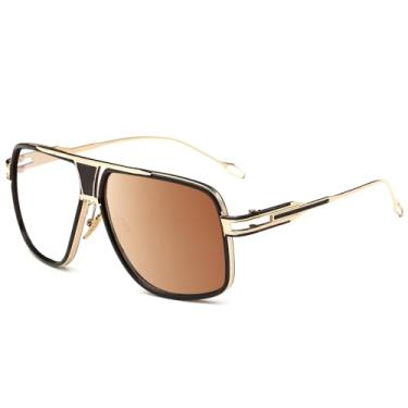 Imagem de GOBIGER Óculos de sol aviador para homens, 100% de proteção UV, armação de liga metálica com estojo, Marrom | Lente fotocromática e anti-luz azul, Medium