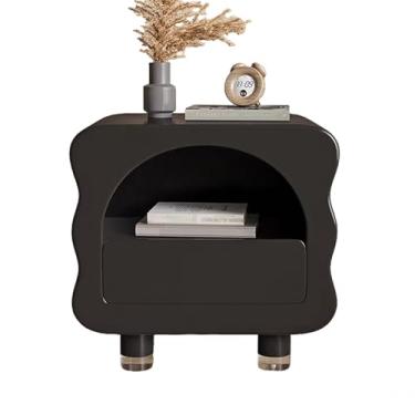 Imagem de Mesa de cabeceira, mesa de cabeceira moderna com gaveta e prateleira de armazenamento aberta, armário de cômoda de madeira para quarto, mesa lateral de cama prática, mesa de canto para quarto ou sala