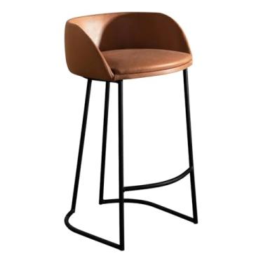 Imagem de Banqueta alta, feita de couro sintético marrom.