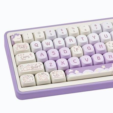 Imagem de COOMICKEY 140 teclas roxas, conjunto de teclas personalizadas PBT de sublimação de tinta para perfil MOA, teclado de gato fofo para teclado mecânico para jogos MX Switchs