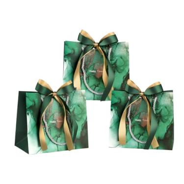 Imagem de DONQE Sacos de presente de papel com alças e fita de laço, 3 peças de 19 x 16 x 9 cm em sacos de brindes, sacolas reutilizáveis de festa para aniversário, Natal e casamento