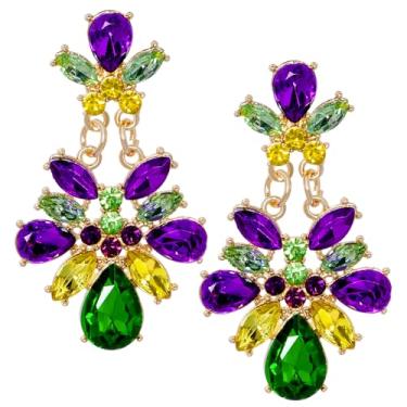 Imagem de Nydotd Mardi Gras Earrings for Women, Rhinestone Teardrop Dangle Earrings Purple Green Gold Large Crystal Drop Earrings Fashion Carnival Parade Party Jewelry Gifts Bridal Wedding Prom (Mardi Gras)