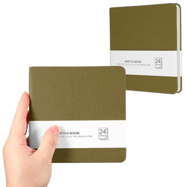 Imagem de PATIKIL Caderno de desenho pequeno, 14 x 13 cm, pacote com 2, mini bloco de papel aquarela, 300 g/m2, papel grosso, 24 folhas/48 páginas, bolso quadrado para desenhar, viagem, artista, adultos, marrom