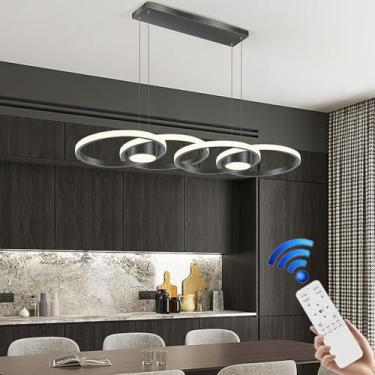 Imagem de Luminária pendente LED moderna de alumínio para teto, com altura ajustável, 80W, estilo lustre, para restaurante, mesa ou sala de estar, com dimmer. Ideal para sala de estar e ilha de cozinh