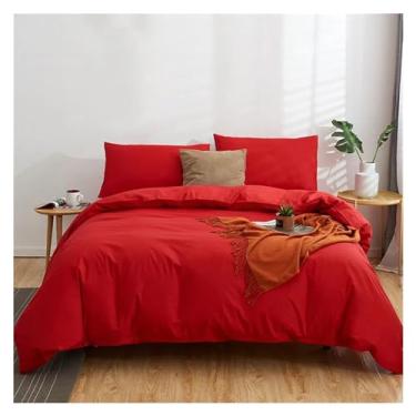 Imagem de Jogo de cama de casal espesso de cor sólida, 4 peças, conjunto de lençol de cama queen size, edredom (D 150 x 200 cm, 4 peças)