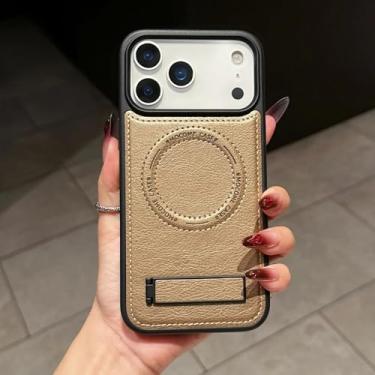 Imagem de SFDSUH Capa de couro PU com suporte, carregamento sem fio magnético e proteção contra impactos para iPhone 16 Pro (para iPhone 16 Pro/Dourado Deserto)
