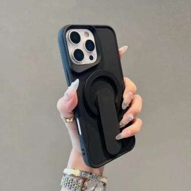 Imagem de Capa de celular com suporte invisível em silicone líquido para iPhone 16 15 14 13 12 11 Pro Max com carregamento sem fio magnético (para iPhone 13/Preto)