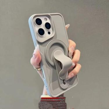 Imagem de Capa de celular com suporte invisível em silicone líquido para iPhone 16, 15, 14, 13, 12, 11 Pro Max com carregamento sem fio magnético (para iPhone 11/Cinza)