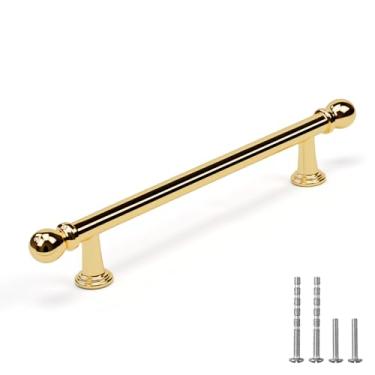 Imagem de YAGU Pacote com 10 puxadores de armário de latão polido de 128 mm (5 pol.) Orifício central de ouro polido maciço puxadores de gaveta de cozinha ferragens para cômoda banheiro armário guarda-roupa