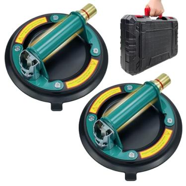 Imagem de 2 ventosas de vidro resistentes de 20 cm para levantar vidros grandes, ventosas de janela de carga máxima de 435 kg para vidro, ferramenta de ventosa industrial poderosa para levantar mármore, azulejo