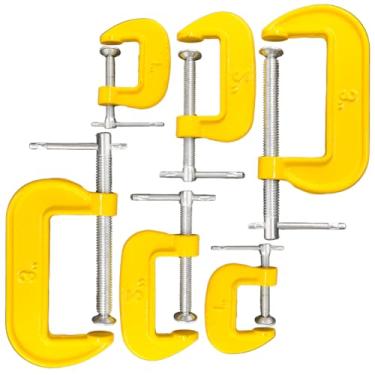 Imagem de Kit 6 Grampos Tipo C Sargento Marceneiro Aço 1 2 e 3 Polegadas Profissional Fixação Presilha Aperto Rápido Marcenaria (25, 50 e 75mm)